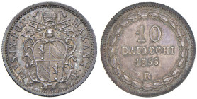 Pio IX (1846-1878) 10 Baiocchi 1856 An. X - Munt. 19l AG (g 2,68) RR Intensa patina.