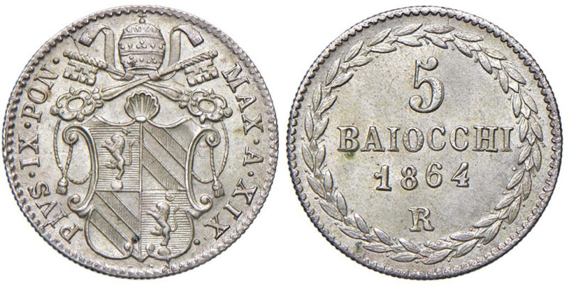 Pio IX (1846-1878) 5 Baiocchi 1864 An. XIX - Munt. 23g AG (g 1,41) R

Status: ...