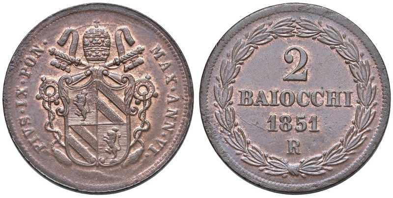 Pio IX (1846-1878) 2 Baiocchi 1851 An. VI - Munt. 30c CU (g 19,63) NC

Status:...