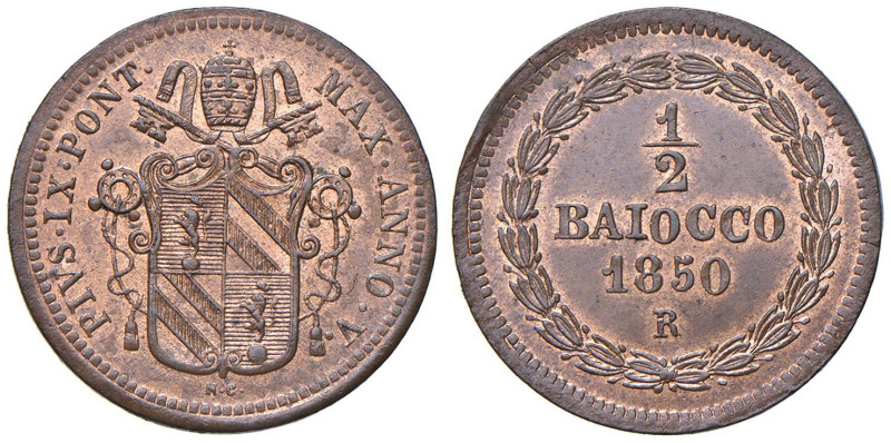 Pio IX (1846-1878) Mezzo baiocco 1850 An. V - Munt. 35a CU (g 4,78) 

Status: ...