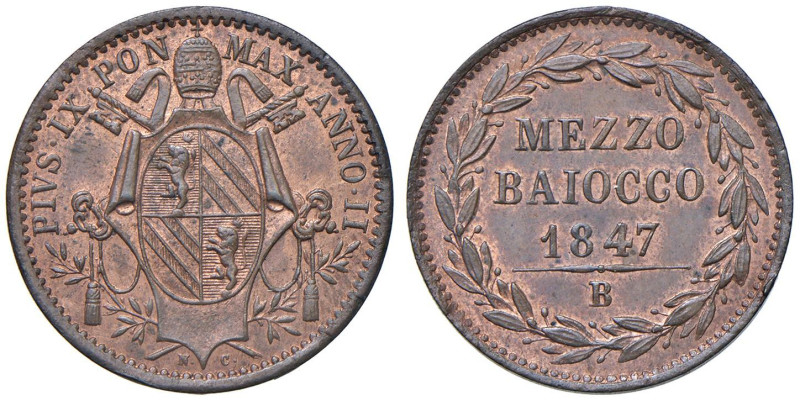 Pio IX (1846-1878) Bologna - Mezzo baiocco 1847 An. II - Munt. 86 CU (g 4,97) 
...