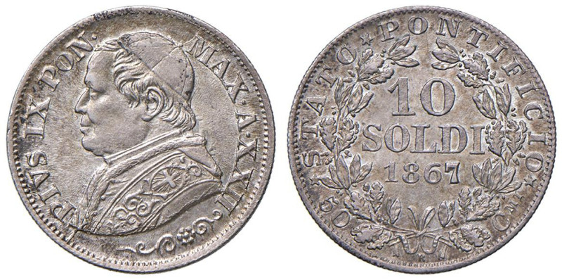 Pio IX (1846-1878) 10 Soldi 1867 An. XXII - Munt. 54b AG (g 2,51) 

Status: FD...