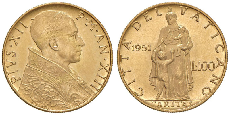 Pio XII (1939-1958) 100 Lire 1951 An. XIII - Nomisma 947 AU (g 5,21) RR

Statu...