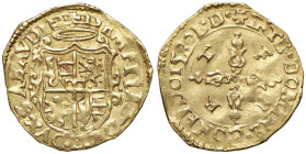 Emanuele Filiberto (1553-1580) Scudo d'oro del sole 1580 - MIR 497v AU (g 3,32) RR Consuete debolezze di conio, ma ottimo esemplare per la tipologia.