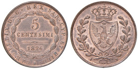 Carlo Felice (1821-1831) 5 Centesimi 1826 T - Nomisma 615 CU Rame rosso.