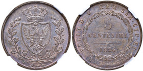 Carlo Felice (1821-1831) 5 Centesimi 1826 T - Nomisma 615 CU In slab NGC n° 6646892-001.