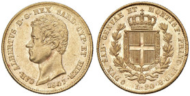 Carlo Alberto (1831-1849) 20 Lire 1847 - Nomisma 663 AU RR Senza segno di zecca. Hairlines al D/.
