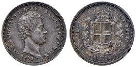 Carlo Alberto (1831-1849) 25 Centesimi 1833 T - Nomisma 737 AG R Segnetto al bordo. Bellissima patina.