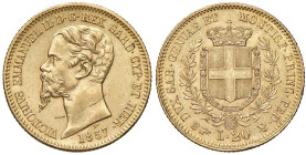 Vittorio Emanuele II (1849-1861) 20 Lire 1857 T - Nomisma 755 AU Minimo colpetto al bordo.