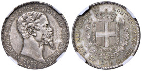 Vittorio Emanuele II (1849-1861) Lira 1853 T - Nomisma 803 AG R In slab NGC n° 6635278-008, TOP POP. Conservazione eccezionale, un vero gioiello numis...