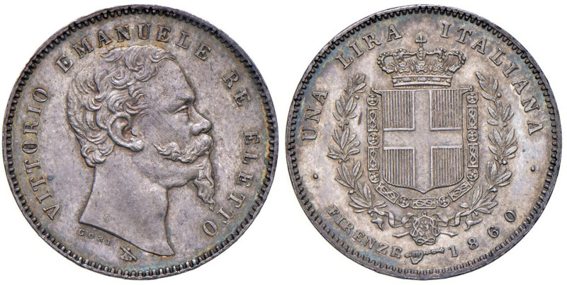 Vittorio Emanuele II re eletto (1859-1861) Lira 1860 F - Nomisma 833 AG Bellissi...