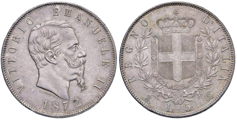 Vittorio Emanuele II (1861-1878) 5 Lire 1872 M - Nomisma 891 AG Bellissima patin...