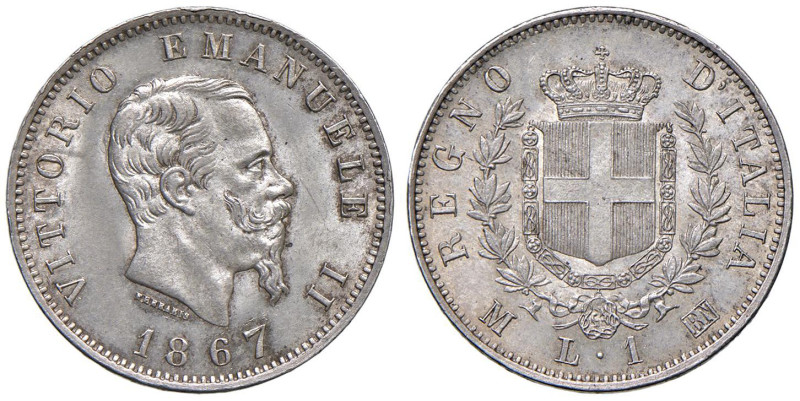 Vittorio Emanuele II (1861-1878) Lira 1867 M stemma - Nomisma 915 AG 

Status:...