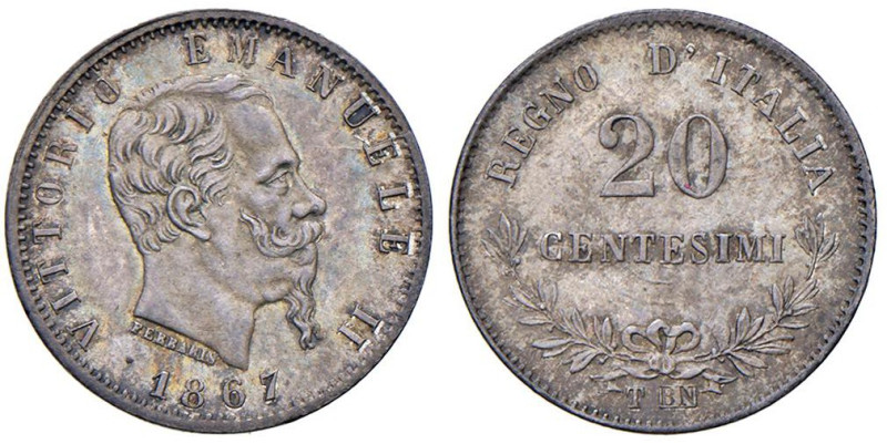 Vittorio Emanuele II (1861-1878) 20 Centesimi 1867 T valore - Nomisma 936 AG R M...