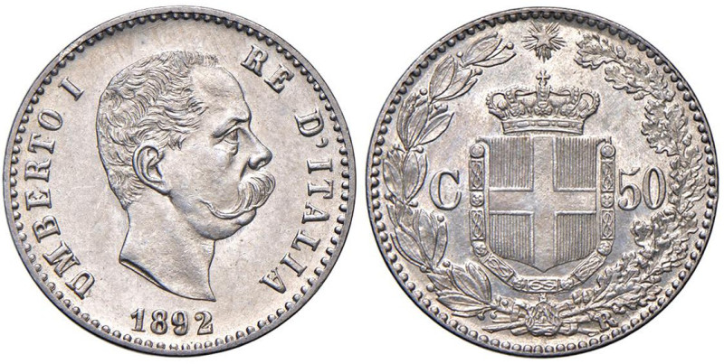 Umberto I (1878-1900) 50 Centesimi 1892 - Nomisma 1012 AG RR

Status: FDC