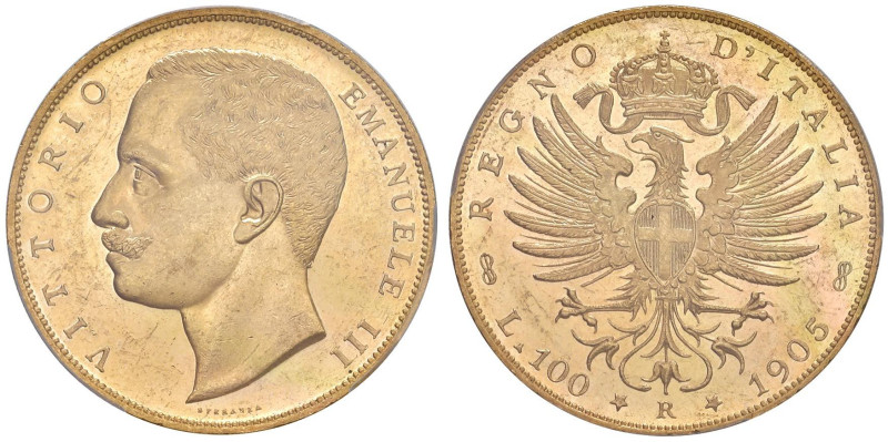 Vittorio Emanuele III (1900-1946) 100 Lire 1905 - Nomisma 1046 AU RR In slab PCG...