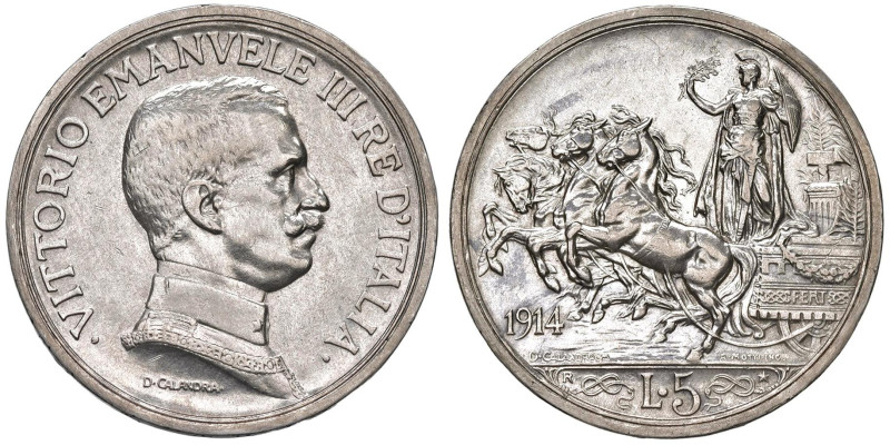 Vittorio Emanuele III (1900-1946) 5 Lire 1914 - Nomisma 1130 AG RR Minimi colpet...