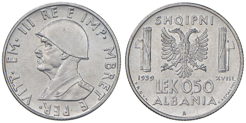 Vittorio Emanuele III Albania (1900-1943) 0,50 Lek 1939 prova - Nomisma P89; Lup...