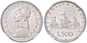 ITALIA Repubblica monetazione in lire (1946-2001) 500 Lire 1957 prova - Gig. P2 AG RRR In slab NGC n° 5784175-004.