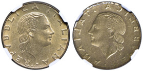 ITALIA Repubblica monetazione in lire (1946-2001) 200 Lire Reverse brockage - BA In slab NGC n° 6643255-014.