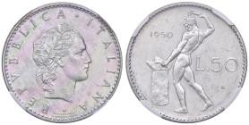 ITALIA Repubblica monetazione in lire (1946-2001) 50 Lire 1950 prova - Gig. F3 IT RRR In slab NGC n° 2126498-043.