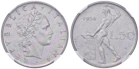 ITALIA Repubblica monetazione in lire (1946-2001) 50 Lire 1954 prova - Luppino PP607 AC RRRRR In slab NGC n° 6643820-014.