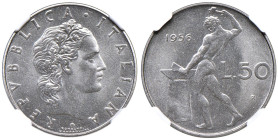 ITALIA Repubblica monetazione in lire (1946-2001) 50 Lire 1956 - Gig. 145 AC In slab NGC n° 6646125-012, TOP POP.