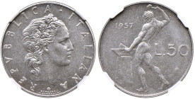 ITALIA Repubblica monetazione in lire (1946-2001) 50 Lire 1957 - Gig. 147 AC RRR In slab NGC n° 5790657-019, TOP POP.