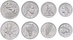 ITALIA Repubblica monetazione in lire (1946-2001) Serie di quattro valori da 10, 5, 2 e una Lira 1946 - Gig. 229, 277, 324 e 361 IT R Minimi contatti.