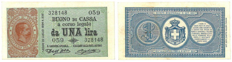 Umberto I (1878-1900) 1 Lira serie 059 Decreto 21/09/1894 - Gig. BS 2B RR Due le...