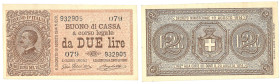 Vittorio Emanuele III (1900-1946) 2 Lire serie 079 Decreto 28/12/1917 - Gig. BS 7C RR