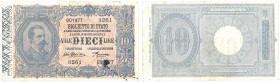 Vittorio Emanuele III (1900-1946) 10 Lire (effigie Umberto I) Decreto 29/07/1918 - Gig. BS 17E R Macchia di stampa.