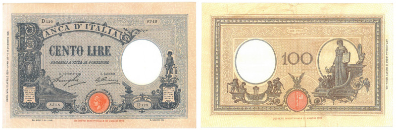 Vittorio Emanuele III (1900-1946) 100 Lire azzurrino (fascio) Decreto 12/04/1929...