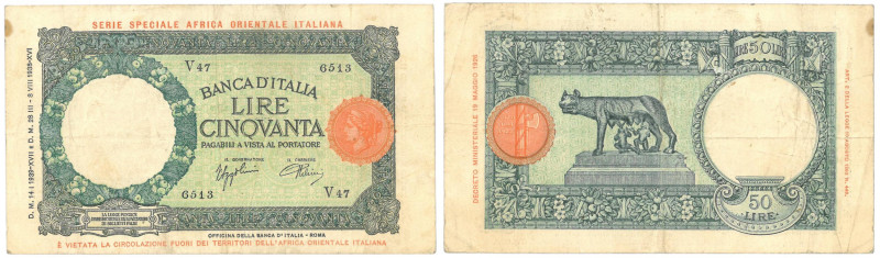 Vittorio Emanuele III (1900-1946) 50 Lire lupetta capitolina (A.O.I.) Decreto 14...