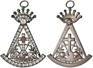 Napoleone Bonaparte (1804-1814) Primo impero. Insegna massonica per cavaliere Rosa-croce. AG e pietre di vario colore (g 38,48 - 94x64 mm). Anello mar...