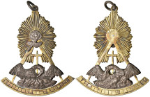 Napoleone Bonaparte (1804-1814) Primo impero. Insegna massonica per cavaliere Rosa-croce. AG dorato e AG (g 22,64 - 79x59 mm). Molto rara. D/ Rosa rag...