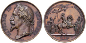 Medaglia 1859 Partenza di Napoleone III da Parigi per la campagna d'Italia AE (g 173,00 - Ø 73 mm). Opus: A. Bovy. Originale: mano indicatrice e "BRON...