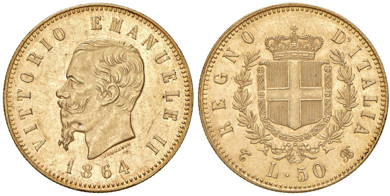 Vittorio Emanuele II (1861-1878) 50 Lire 1864 T - Nomisma 846 AU RRRR Tiratura d...