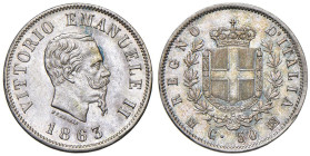 Vittorio Emanuele II (1861-1878) 50 Centesimi 1863 M stemma - Nomisma 923 AG R
