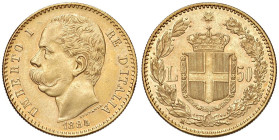 Umberto I (1878-1900) 50 Lire 1884 - Nomisma 975 AU R Minimo colpetto al bordo.