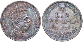 Umberto I Eritrea (1890-1896) 2 Lire 1896 - Nomisma 1040 AG R Intensa patina non omogenea.