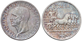 Vittorio Emanuele III (1900-1946) 20 Lire 1936 An. XIV - Nomisma 1094 AG R Colpetti al bordo.