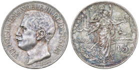 Vittorio Emanuele III (1900-1946) 5 Lire 1911 - Nomisma 1129 AG R Intensa patina non omogenea.