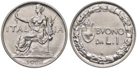 Vittorio Emanuele III (1900-1946) Buono da una lira 1922 - Nomisma 1206 NI