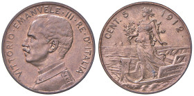 Vittorio Emanuele III (1900-1946) 5 Centesimi 1912 - Nomisma 1342 CU NC