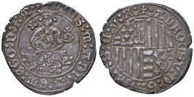 NAPOLI Alfonso I d'Aragona (1442-1458) Carlino - MIR manca; Jordi Vall-Llosera 23 pag. 320 AG (g 3,42) NC Con cartellino di Numismatica De Falco.