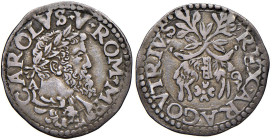 NAPOLI Carlo V d'Asburgo (1516-1556) Carlino - Magliocca 62 AG (g 3,00) RR Con cartellino di Numismatica De Falco.