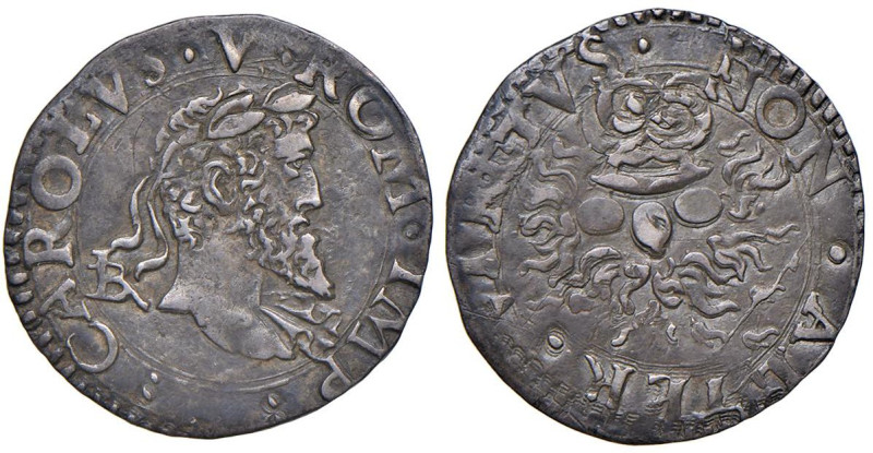 NAPOLI Carlo V d'Asburgo (1516-1556) Mezzo carlino - Magliocca 71 AG (g 1,54) RR...