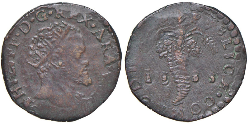 NAPOLI Filippo II d'Asburgo (1554-1598) Tornese 1588 - Magliocca 139 CU (g 7,59)...