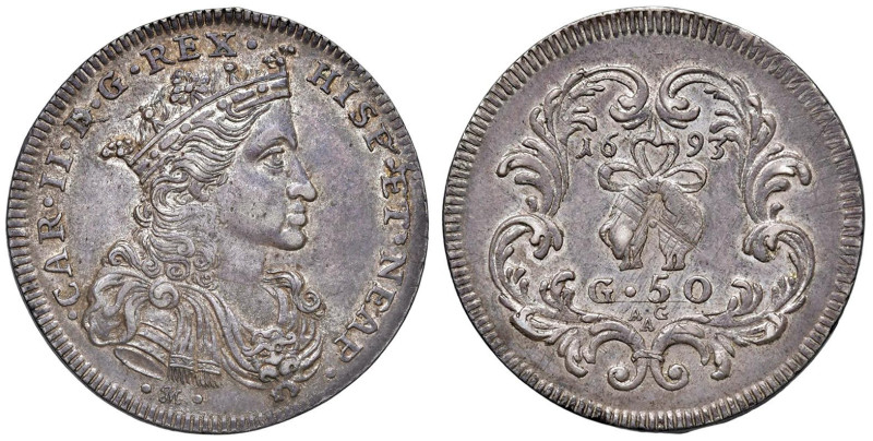 NAPOLI Carlo II d'Asburgo (1674-1700) Mezzo ducato 1693 - Nomisma 36 AG (g 10,94...